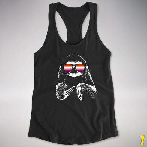 Pride Sloth Lesbian Flag Sunglasses Women's Racerback Tank - Black